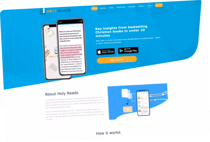 Holy Reads app screens showing book summaries